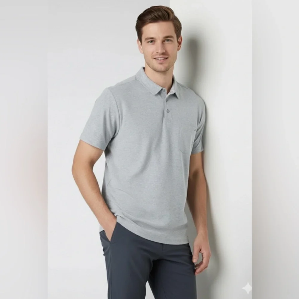 VUORI Ace Polo Shirt Men's Medium Heather Gray S-Sleeve Light Performance